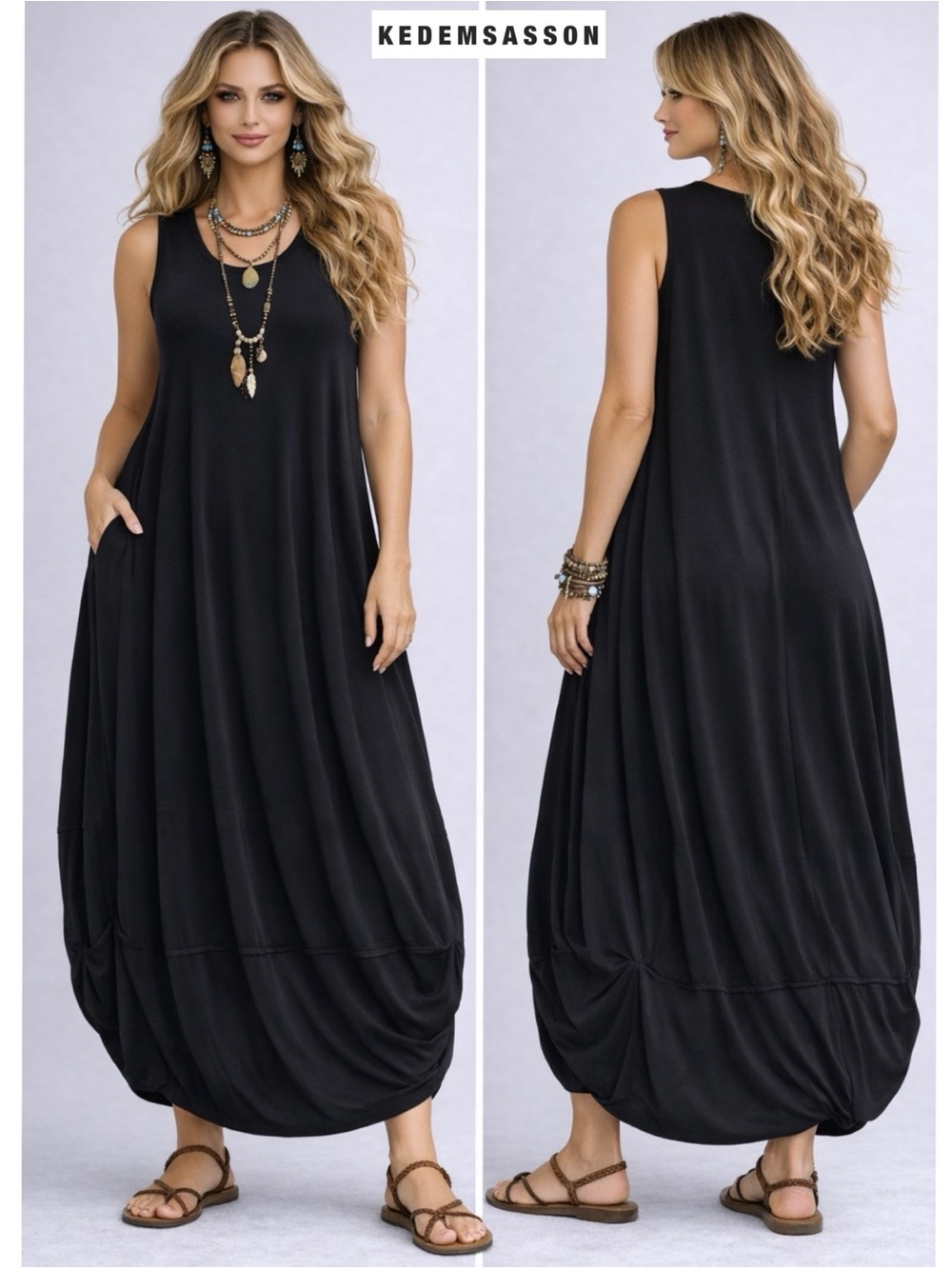 Kedem Sasson Bubble Maxi Dress Black Avant Garde Lagenlook Cocoon Viscose Sz 1 S